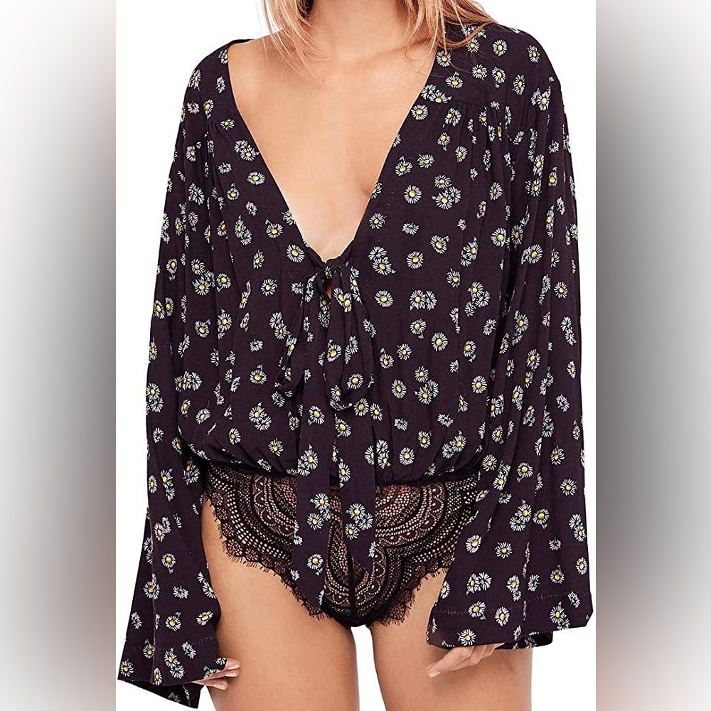 Free People Forties Feels Printed Bodysuit